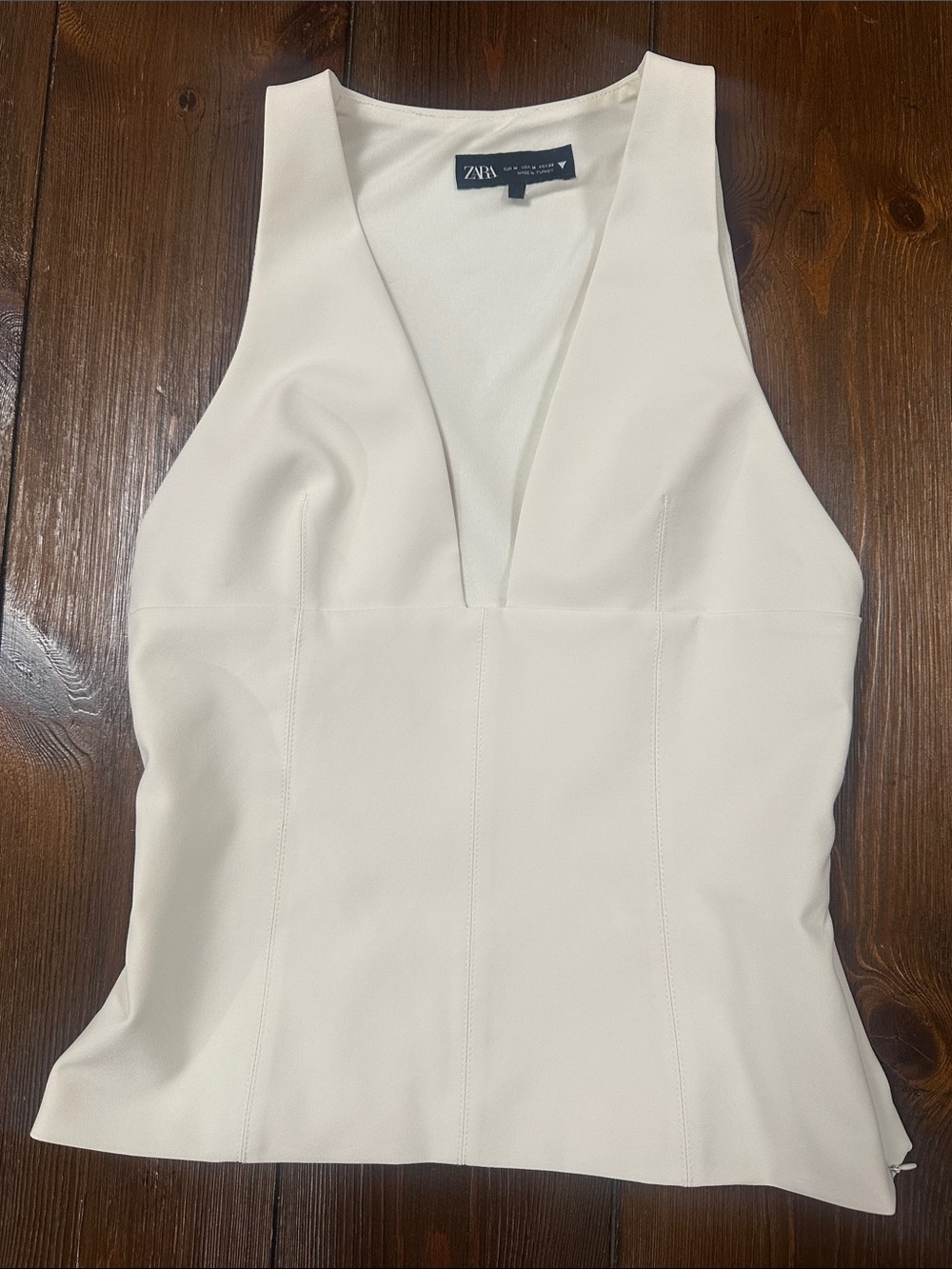 ZARA Ivory Deep V Sleeveless Tank Top
